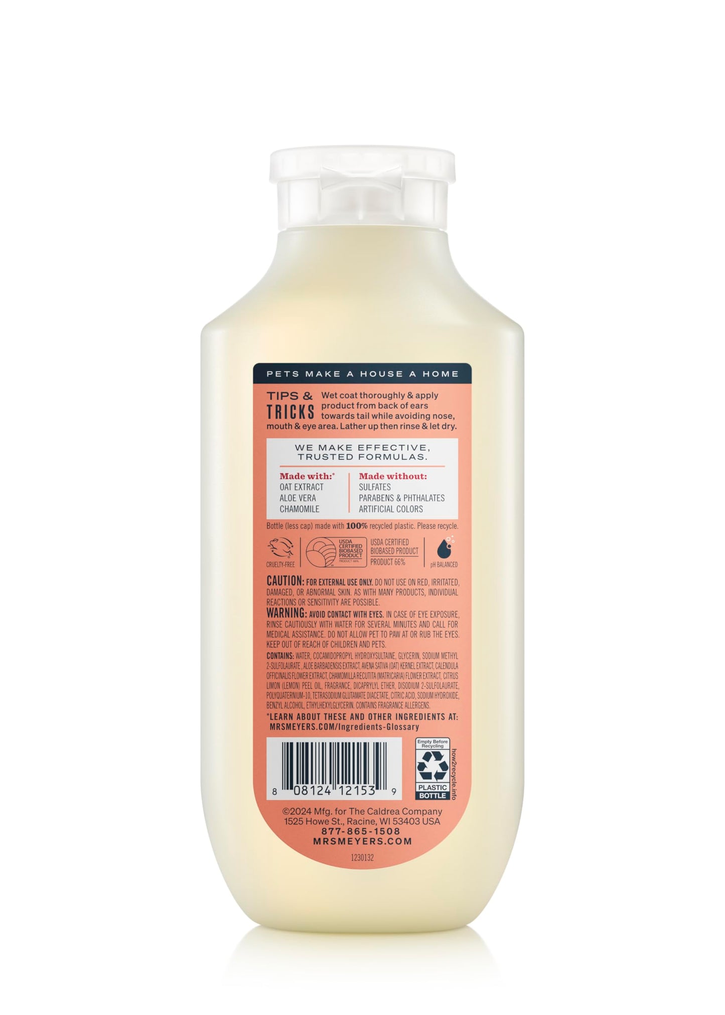 MRS. MEYER'S Clean Day 3 in 1 Dog Shampoo, White Peach Scent, 14oz