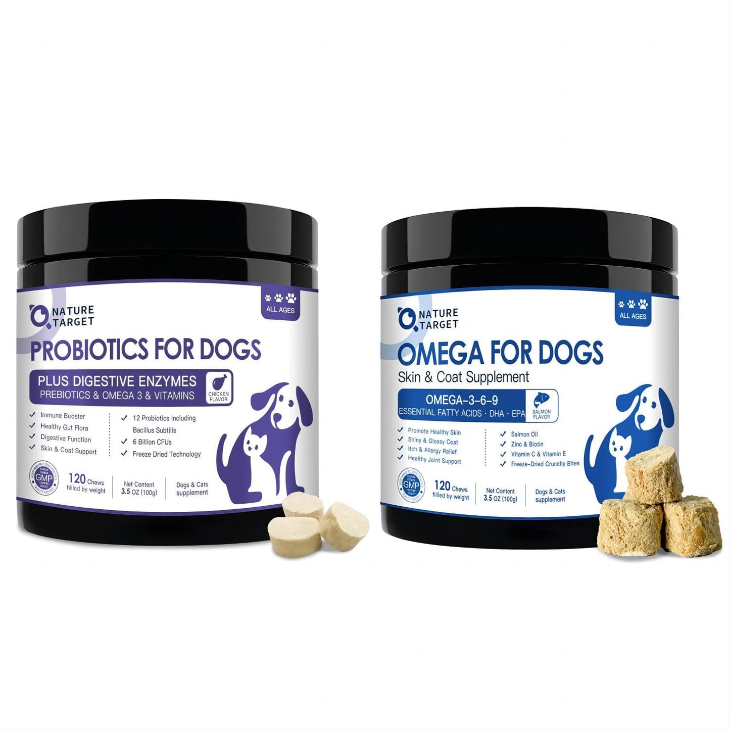 NATURE TARGET Probiotics for Dogs - Omega 3 Fish Oil for Dogs