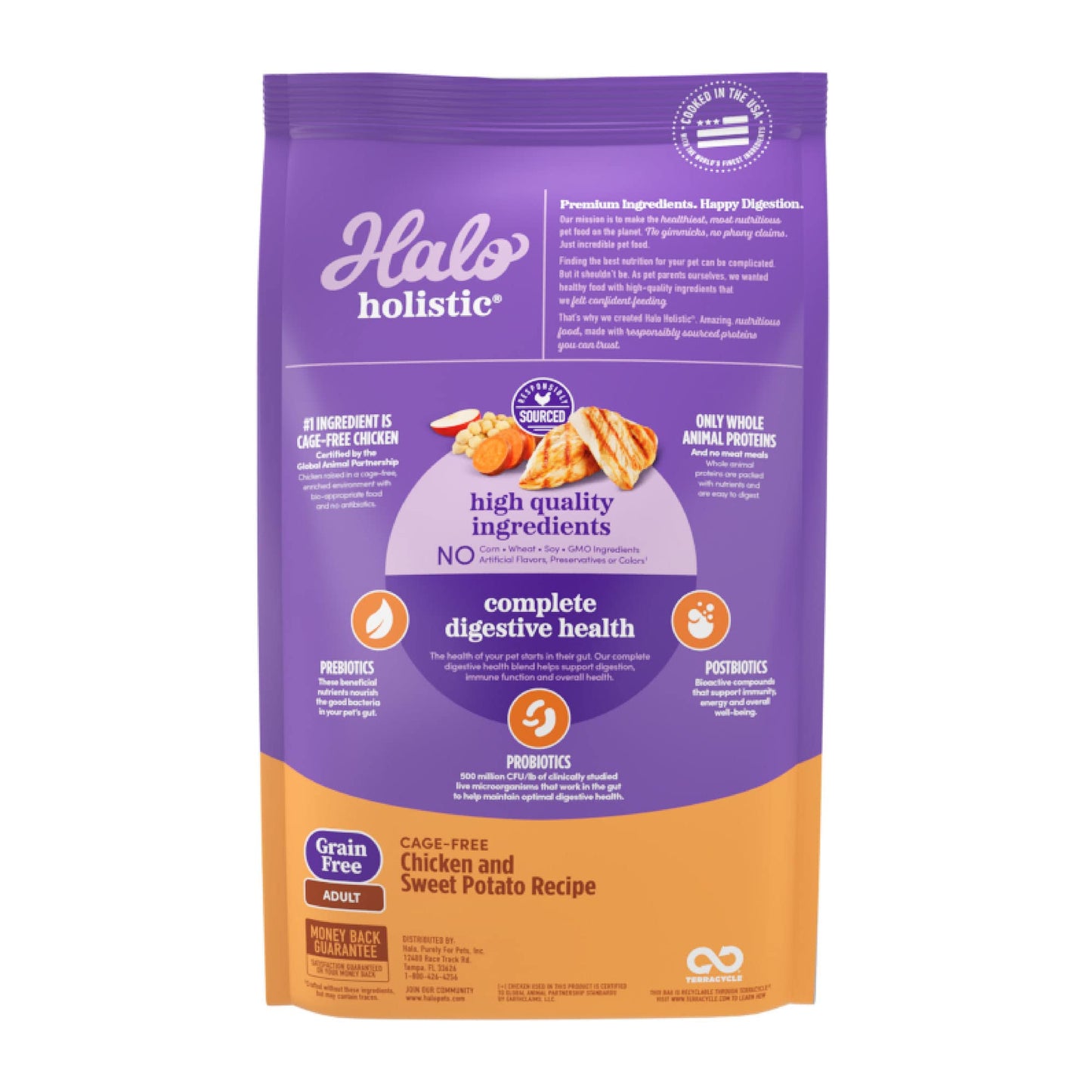 Halo Holistic Dog Food Cage Free Chicken & Sweet Potato Formula, Grain Free Dry Dog Food, Complete Digestive Health, Kibble for Adult Dogs, 3.5 lb Bag