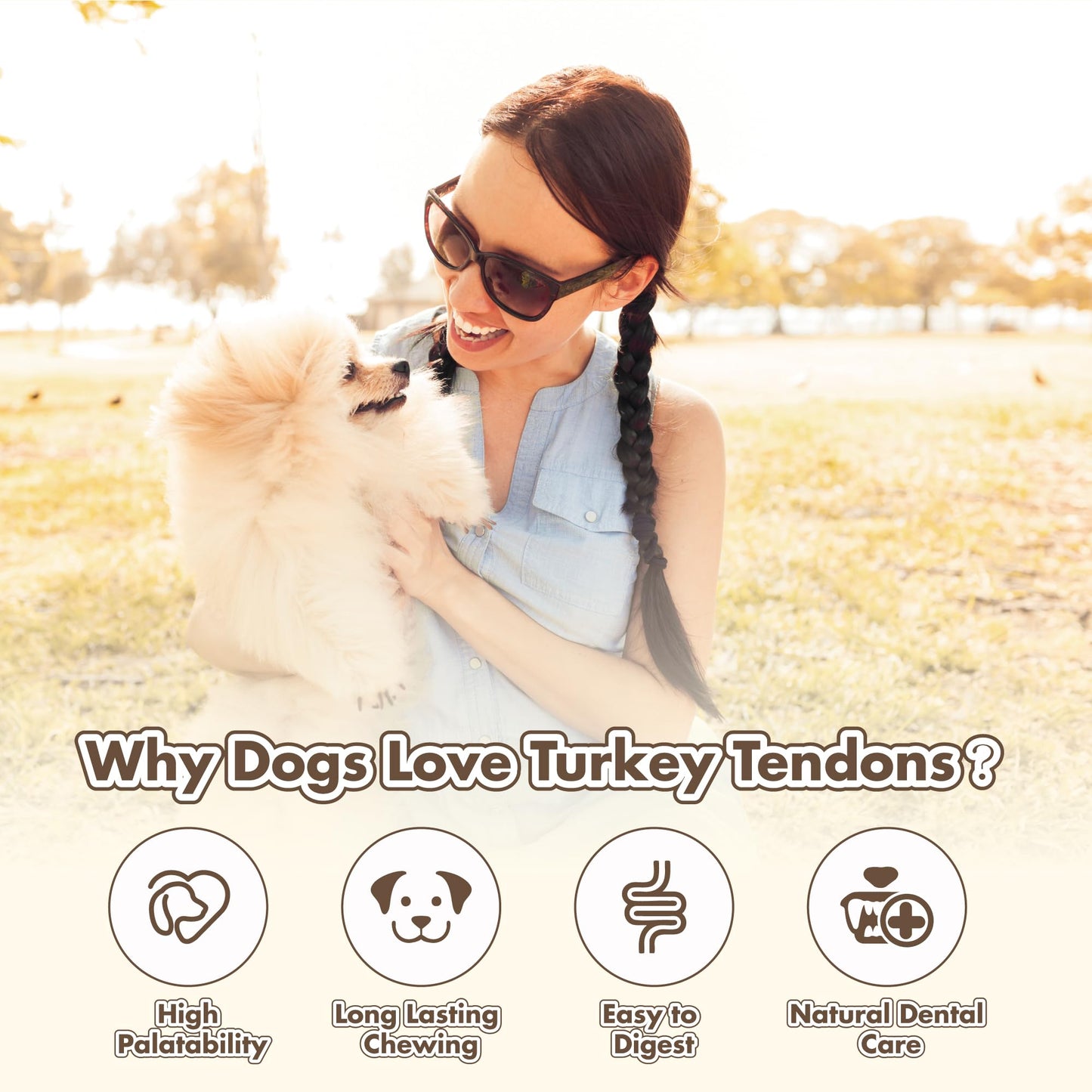 Turkey Tendon Bone (S) Pack of 4, 100% Natural, USA-Sourced Turkey Tendon, High-Protein, Low-Fat, Long-Lasting Dog Chew, Rawhide Alternative, Hypoallergenic Puppy & Dog Treats