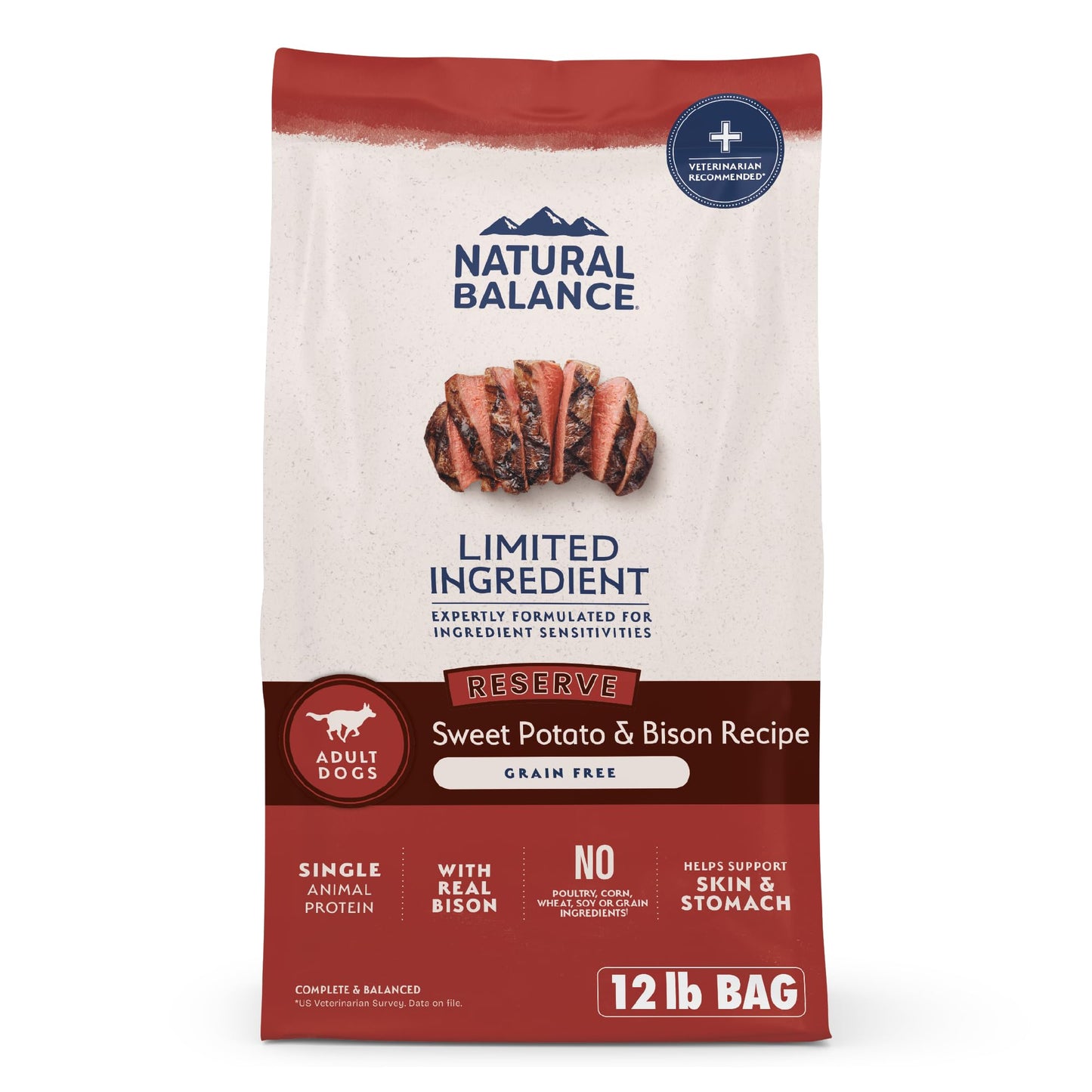 Natural Balance Limited Ingredient Adult Grain-Free Dry Dog Food, Reserve Sweet Potato & Bison Recipe, 12 Pound (Pack of 1)