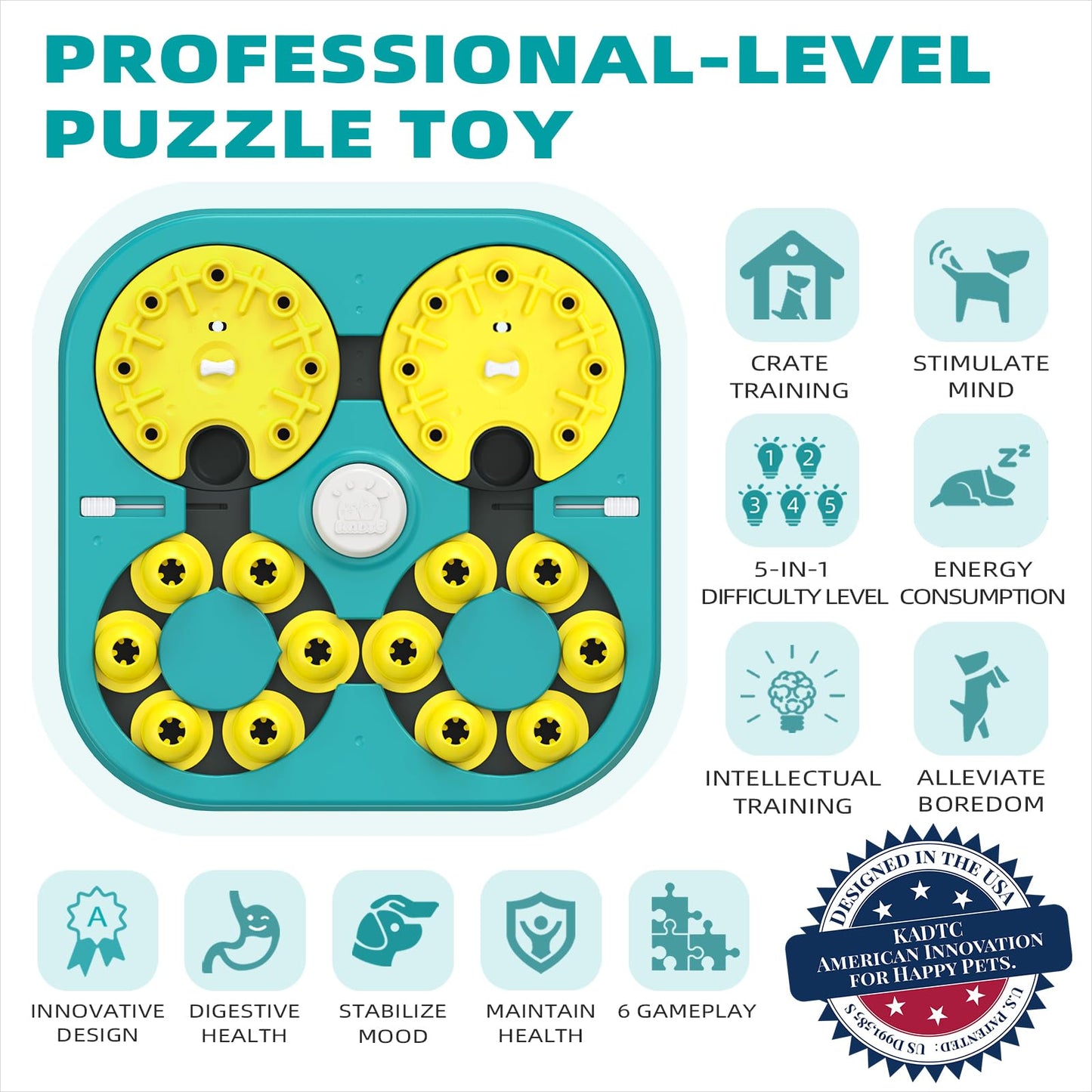 KADTC U.S. Brand & Design All in ONE -5 Levels of Challenge -6 Ways to Play - Large Size Advanced Dog Puzzle Toy for Small/Medium/Large Smart Dogs Hard/Difficult Puzzles Toys Mental Stimulation Games