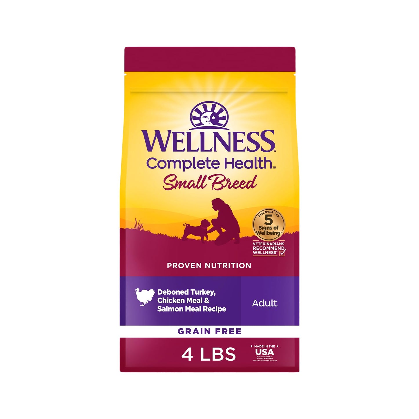 Wellness Complete Health Dry Dog Food, Small Breed, Grain Free, Natural, Turkey, Chicken, & Salmon Recipe (4-Pound Bag)