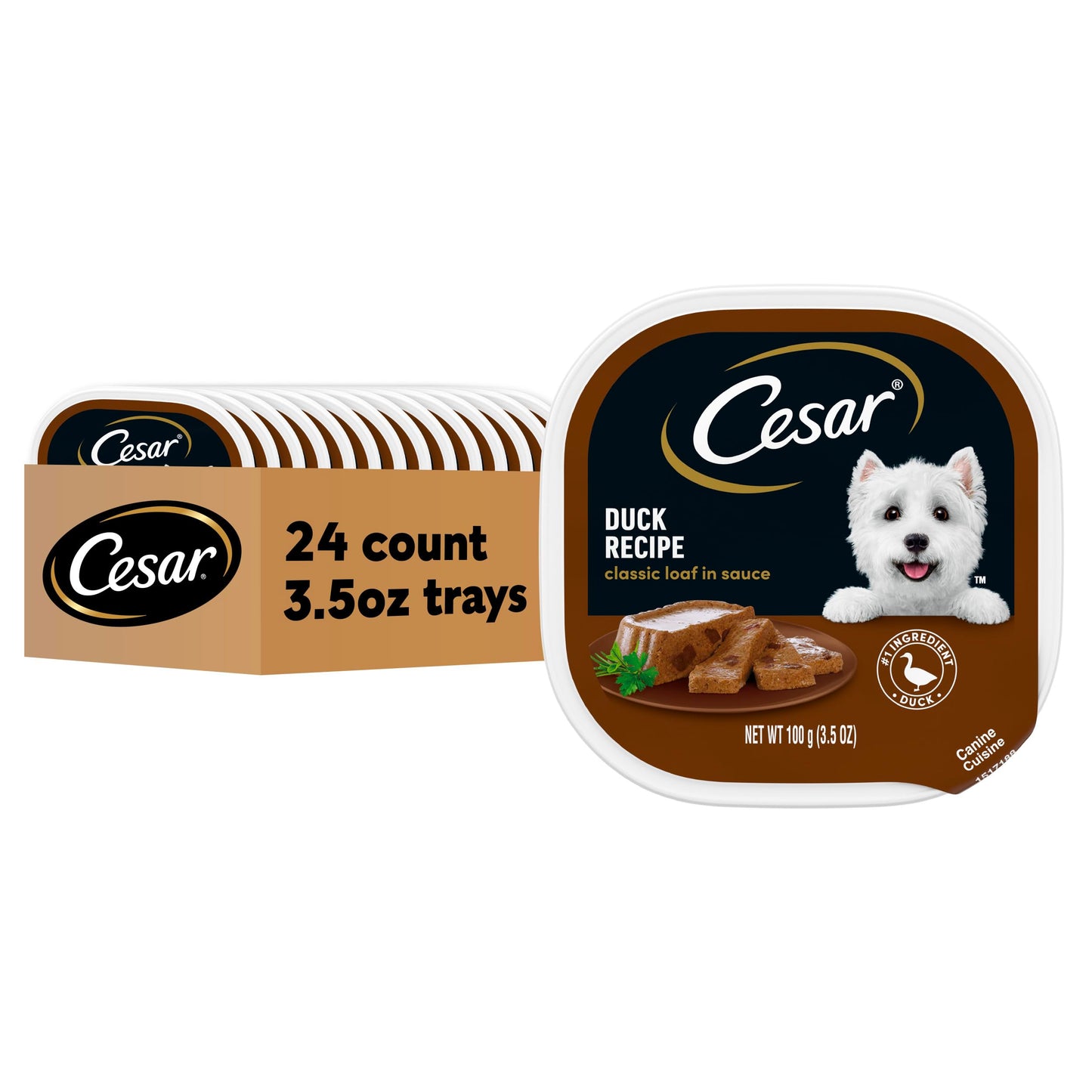 Cesar Wet Dog Food Classic Loaf in Sauce Duck Recipe, 3.5 oz. Easy Peel Trays (24 Count, Pack of 1)