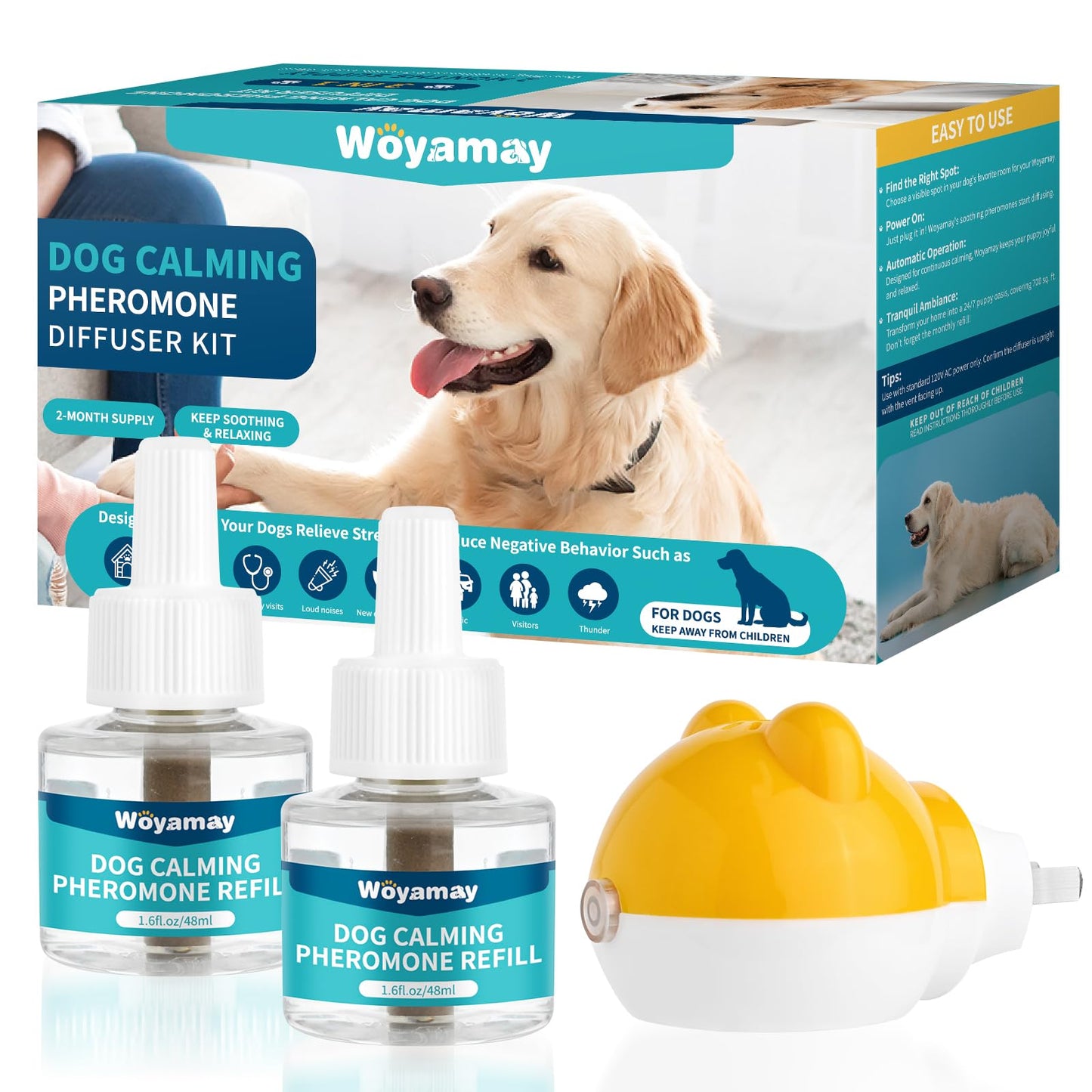 Woyamay 3-in-1 Dog Calming Diffuser & 200 Soft Probiotic Chews Bundle – Daily Support for Anxiety, Stress, Digestion & Immunity – A Soothing, Gut-Friendly Combo for a Healthier, Happier Pup