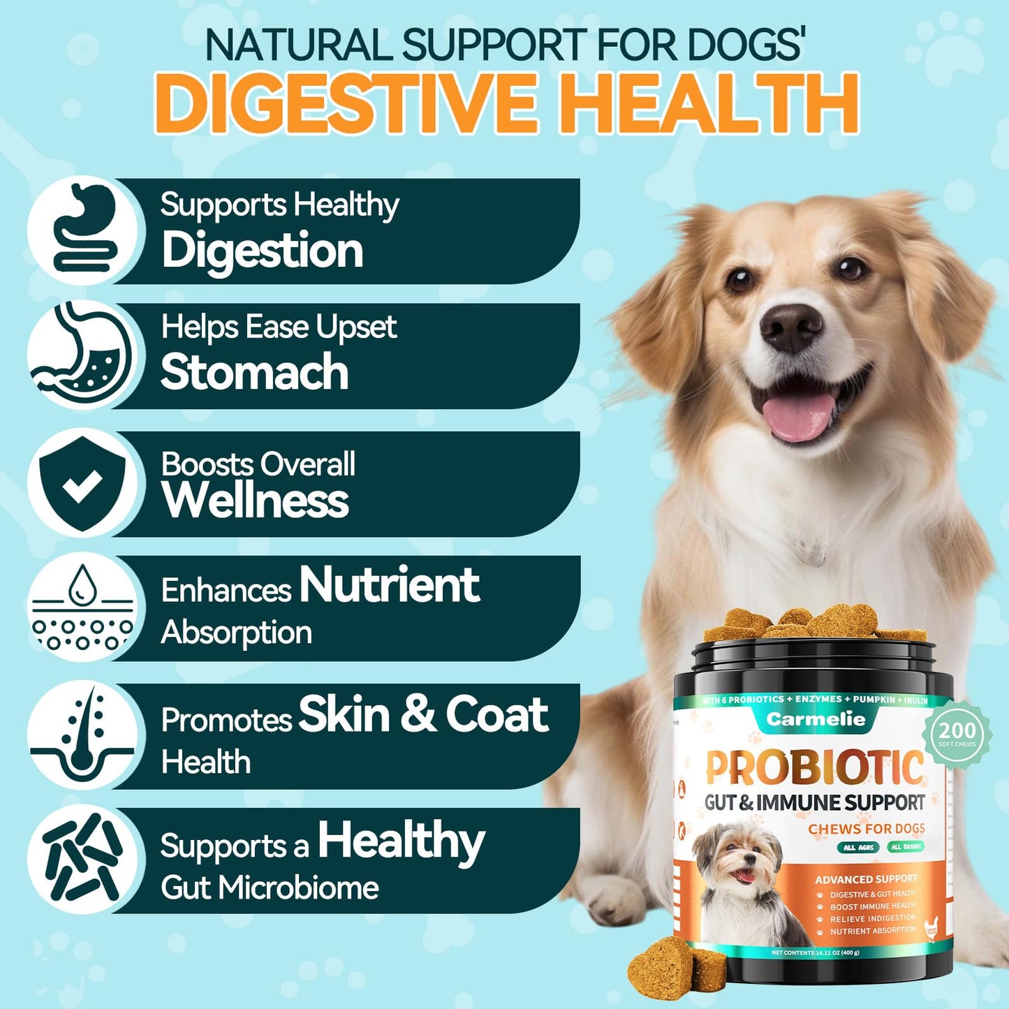 Cat Allergy Relief & Probiotics for Dogs Chews - 200 pcs Itchy Skin & Paw Licking Relief - Omega 3 & Probiotic for Cats - Fibre for Dogs Anti Diarrhea, Upset Stomach, Gas Relief, Itchy Skin (Chicken)