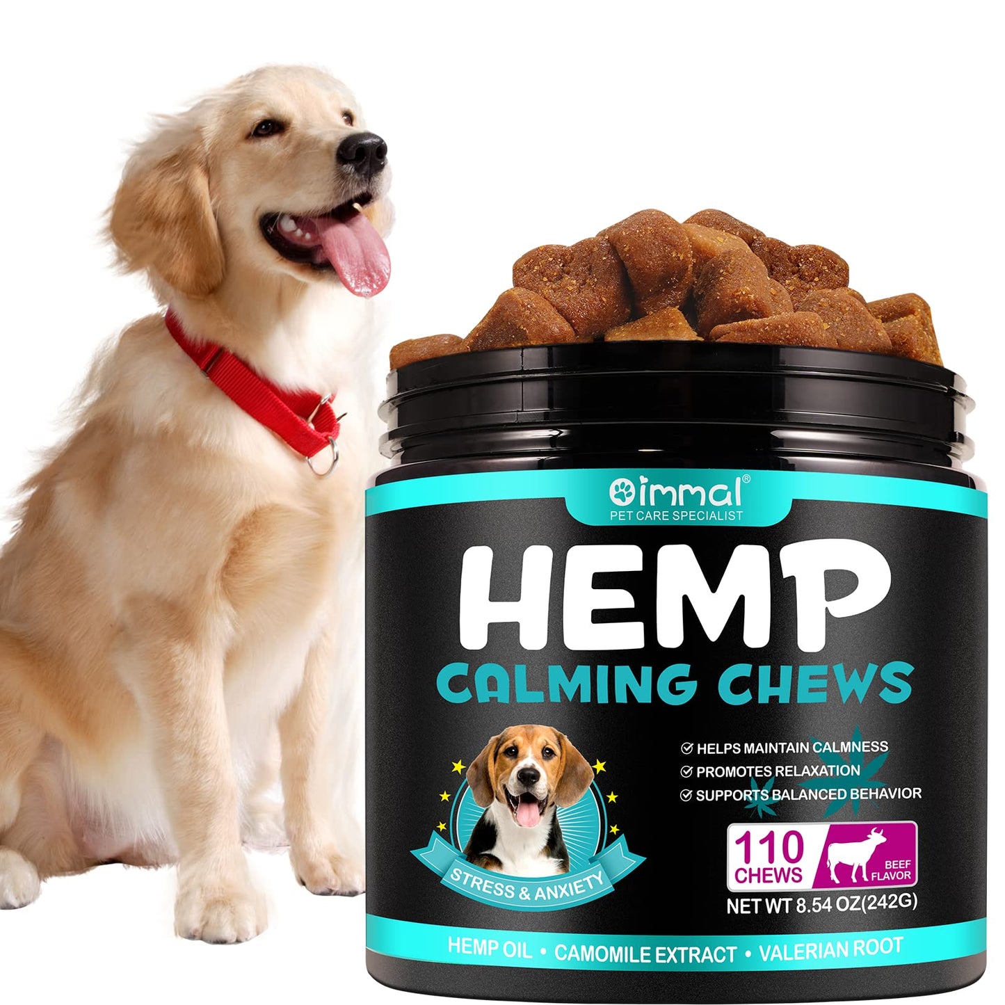 Hemp Calming Chews for Dogs, Dog Training & Behavior Aids, Dog Calming Treats, Natural Soothing Snacks Hemp + Valerian Root, Dog Anxiety Relief & Aggressive Behavior, 110PCS Calming Dog Treats, Beef