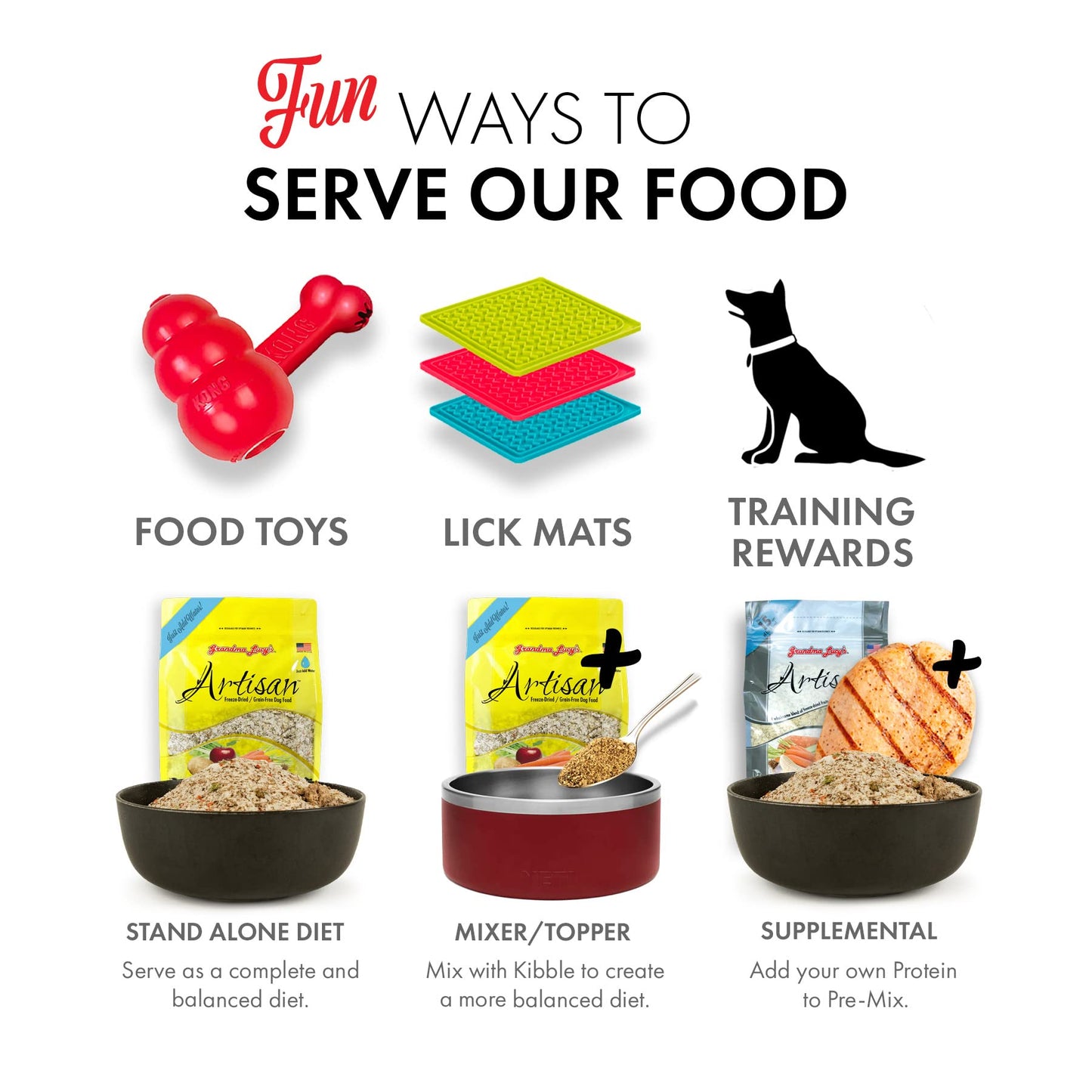 Grandma Lucy's Artisan Dog Food, Grain Free and Freeze-Dried - Artisan Chicken, 1Lb Bag