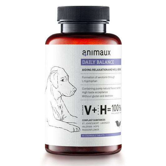 animaux Daily Balance – 40 Chewable Tablets for Dogs with Valerian, St. John's Wort & Lavender | Herbal Supplement for Dogs