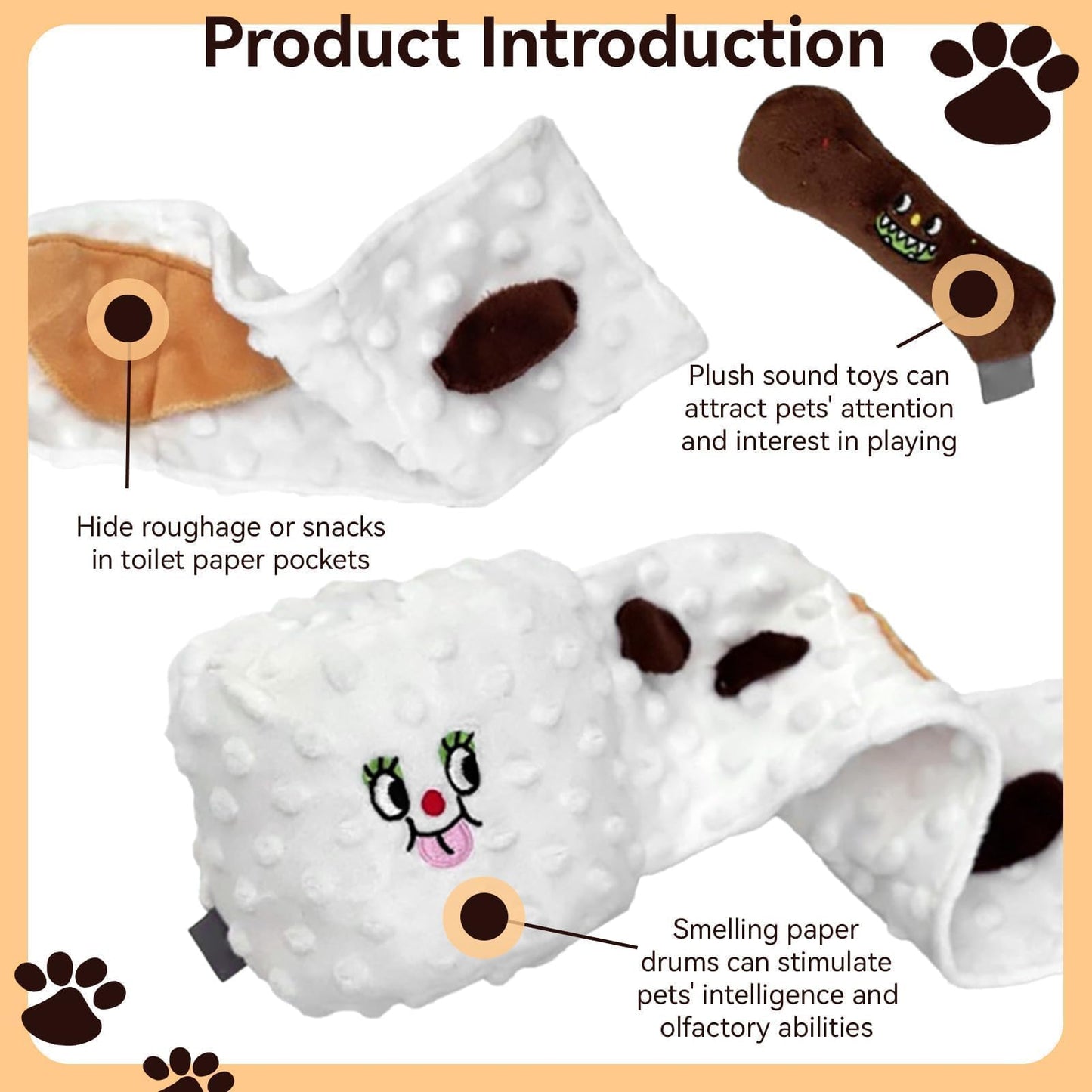 Cyrank Dog Snuffle Toy, Toilet Paper Dog Puzzle, Hide & Seek, Slow Feeder, Mental Stimulation, Medium Dogs
