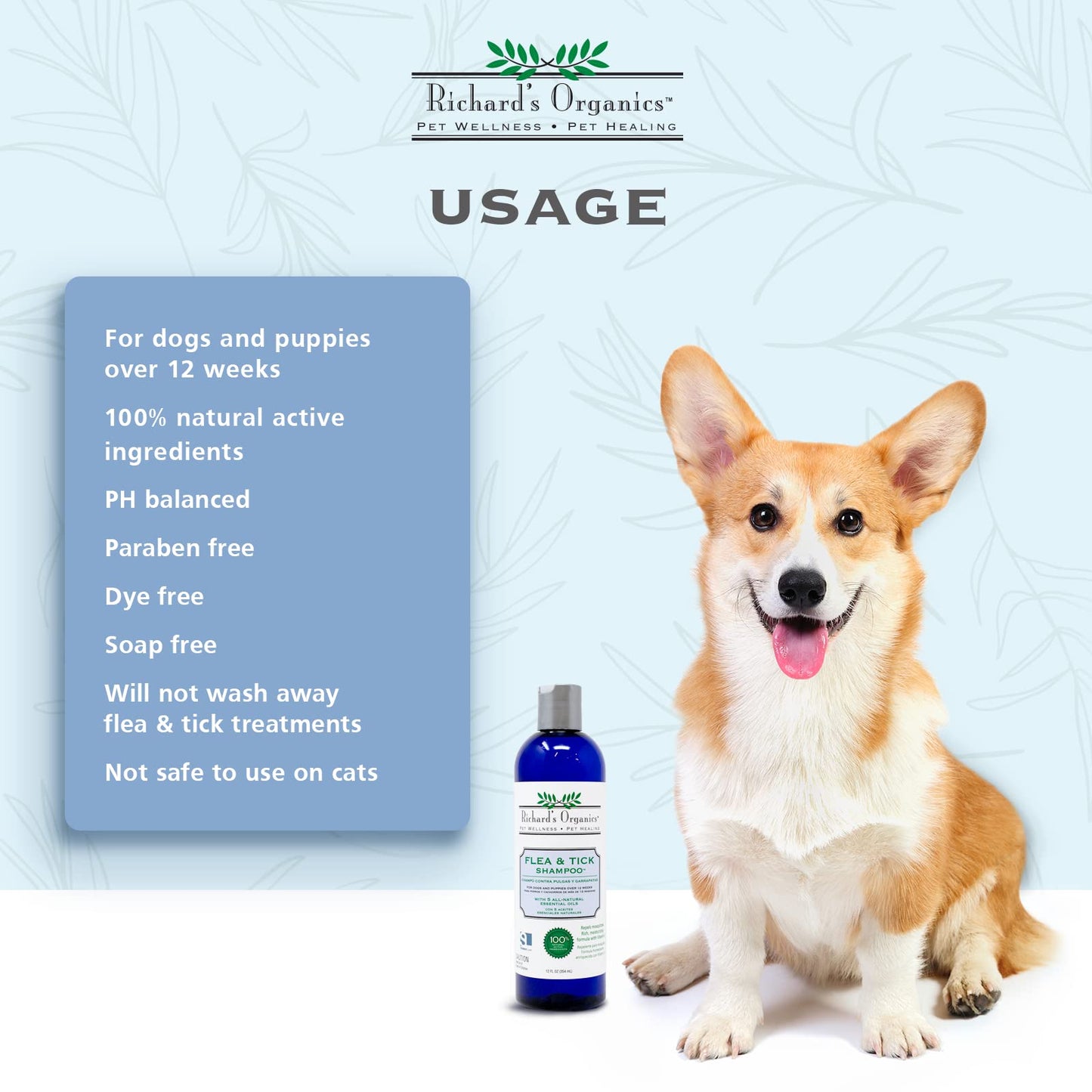Richard’s Organics Flea and Tick Shampoo for Dogs – 100% All-Natural Actives Kills Fleas, Ticks and Repels Mosquitos – Gentle, Won’t Dry Skin, Great Smelling Essential Oils (12oz bottle),FG00440