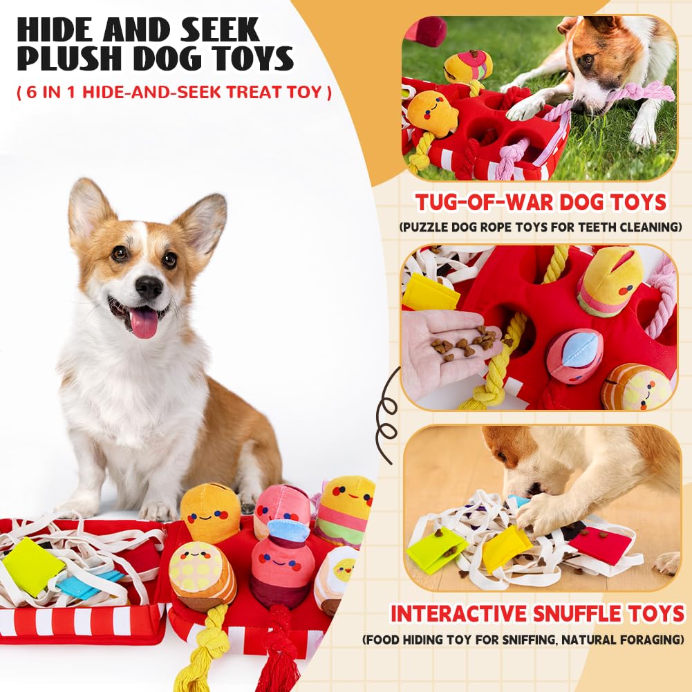 Puppy Toys - Interactive Squeaky Snuffle Hide & Seek Tug Rope Plush Toys for Small Medium Dogs - Natural Foraging Nose Work Boredom Relief