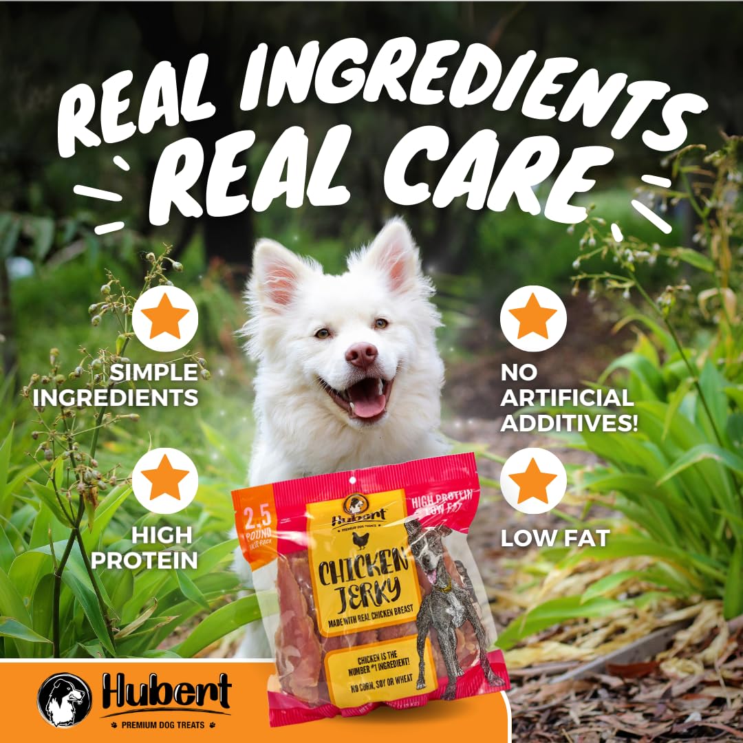 Hubert Pet Premium Chicken Jerky Dog Treats, Grain Free, Low Ingredient, USA Tested, 2.5 lbs Super Value Pack