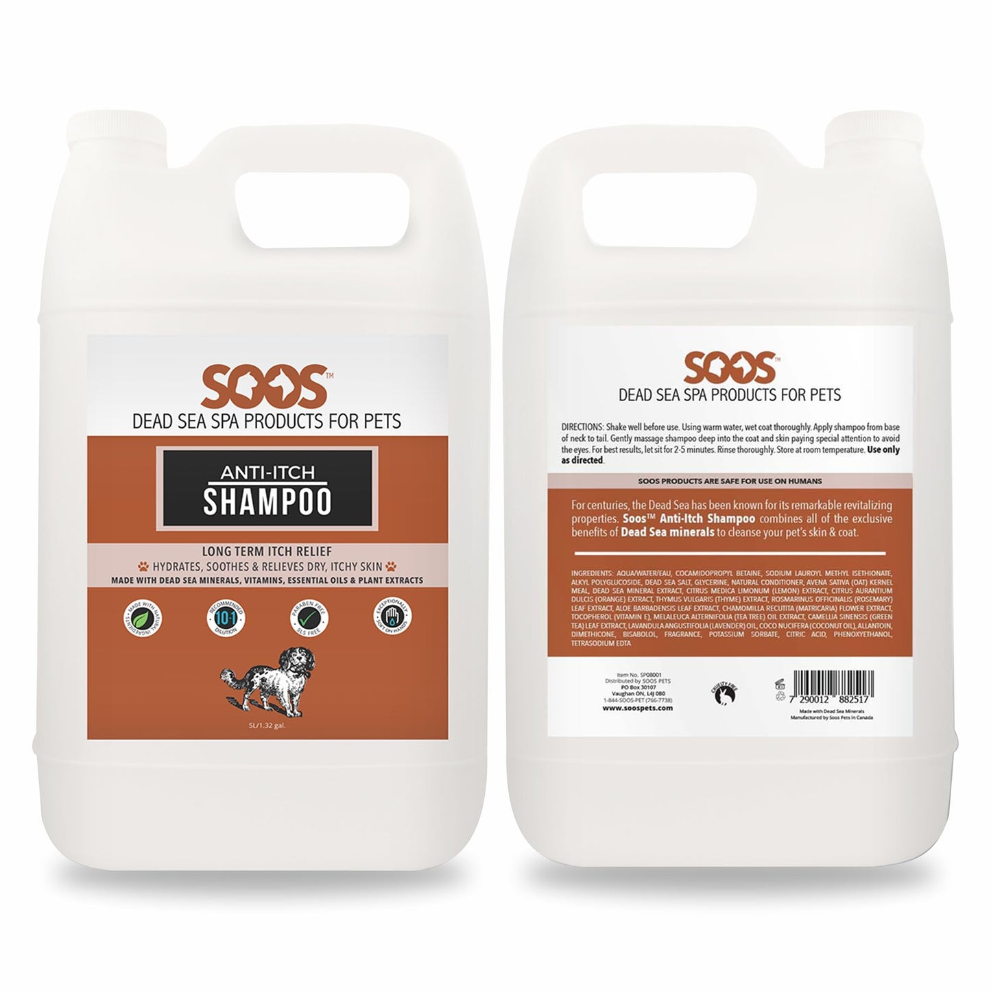 Soos Pet Shampoo Anti-Itch Natural Dead Sea Minerals Cat and Dog Shampoo with Vitamins Essential Oils Natural Ingredients Soothes Itching Clean Fur - 1x Pets Shampoo (4L)