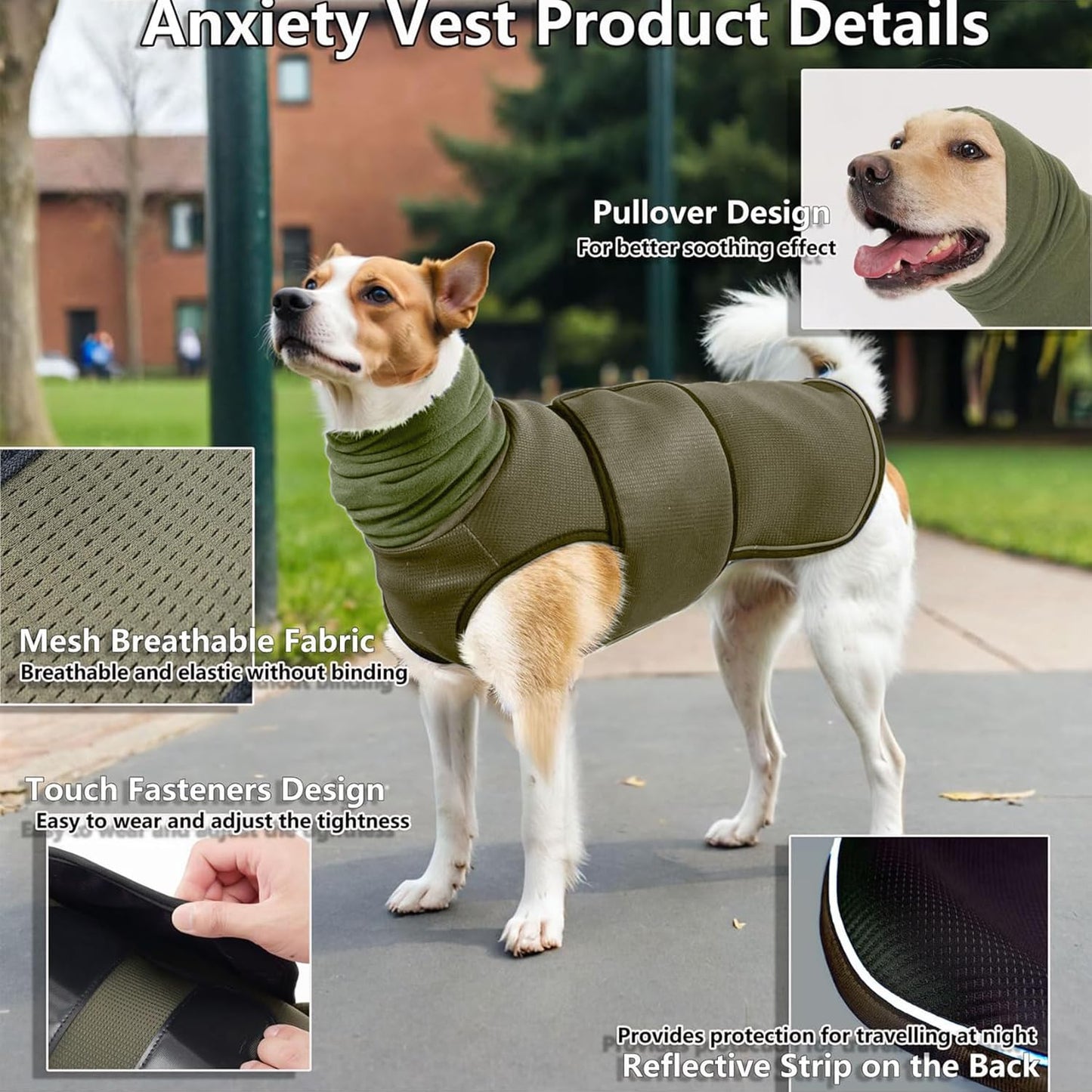 Dog Anxiety Jacket Skin-Friendly Anxiety Calming Hoodie Thunder Shirt Breathable Vest Relief Coat for Dogs Nighttime Reflective Adjustable Hoodies for Noise Block Ear Protection Fireworks Separation