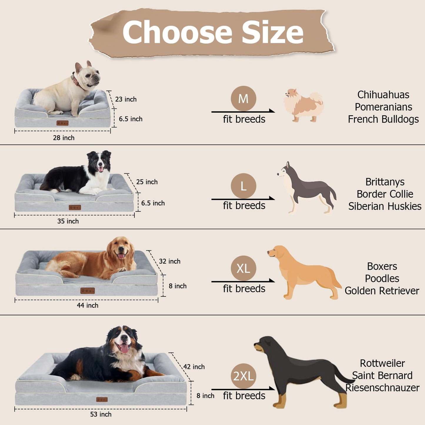 Dokdogs Orthopedic Dog Beds Large Sized Dogs - Waterproof Memory Foam Pet Bed for Couch with Removable Washable Cover & Nonskid Bottom, Big Dog Sofa Bed (L, Grey)