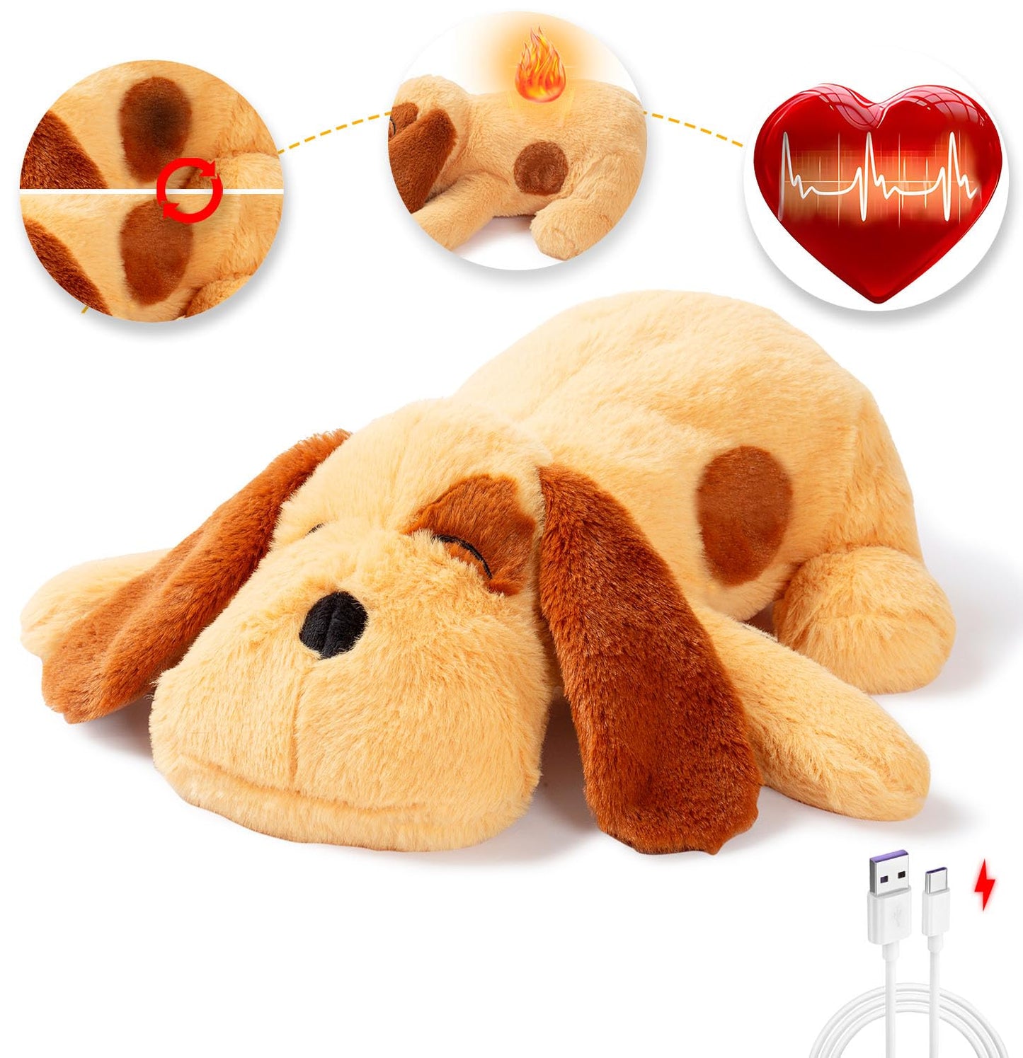 Goopow Heartbeat Puppy Toys for Dogs, [2025 Newly Upgraded] More Lifelike Mom with Upgraded Simulating Breathing/Body Temperature Dog Toys, Dog Anxiety Relief and Calming Aid,USB Rechargeable