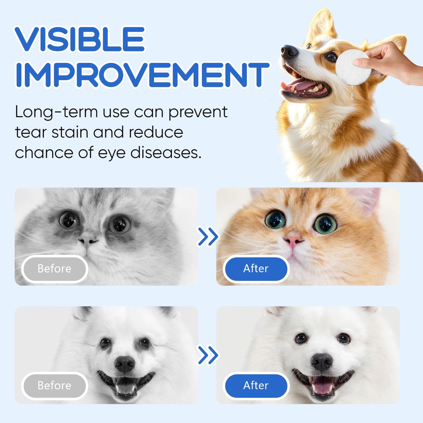 Opdent Eye Wipes for Dogs & Cats - Tear Stain Remover for Dogs - Dog Eye Cleaner, Eye Debris, Discharge, Mucus Secretions - Eye Wipes for Dogs & cat Eye Wipes (3.2 in,300pcs)