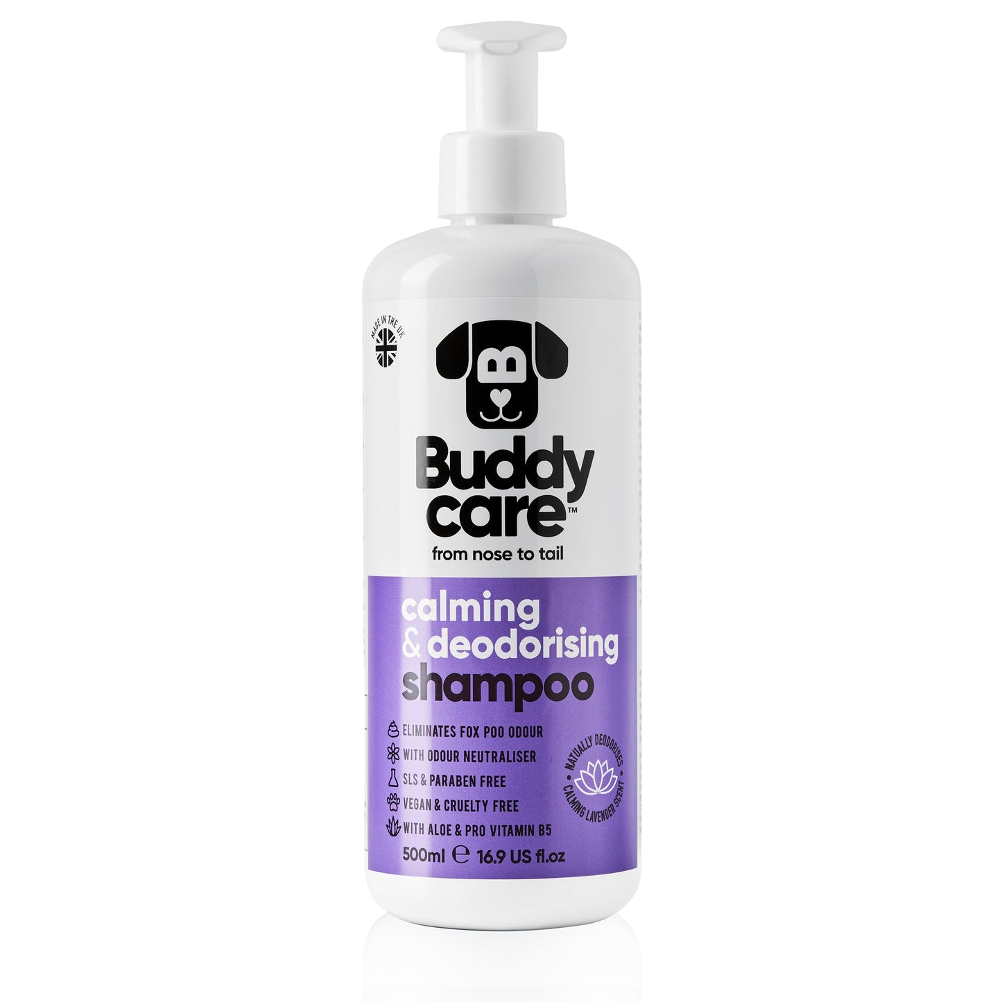 Calming & Deodorising Dog Shampoo by Buddycare | Lavender Scented | Itchy Skin Relief for Smelly Dogs | Deep Cleansing Shampoo for Dogs Puppy Sensitive Skin | with Aloe & Vitamin B5 (16.90oz)