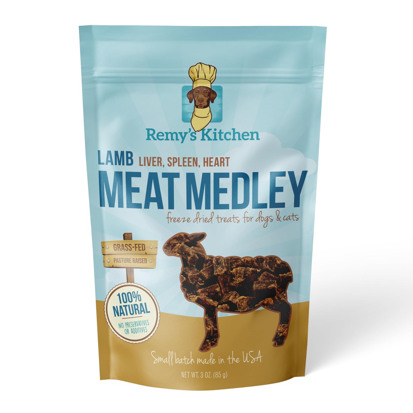 Remy’s Kitchen Lamb Meat Medley Freeze Dried Dog Treats USA Sourced and Small Batch Made - Human-Grade, All Natural Dog Treats Without Artificial Preservatives, Grain Free - 3 oz