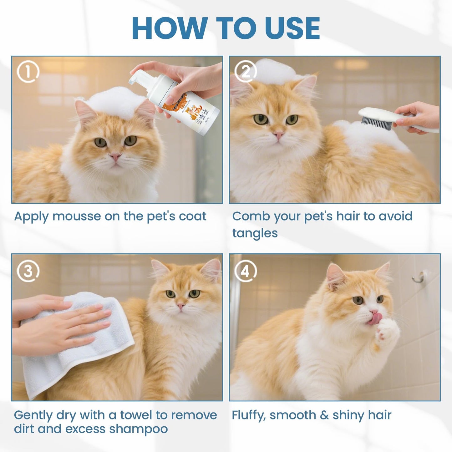 Pjordo Pet Waterless Shampoo with Brush, Dry Shampoo for Dog & Cats, No Rinse Foam Formula for Quick Clean Between Bath, Detangling, Deep Cleansing, Reduce Itchy Skin Shedding & Odor Control