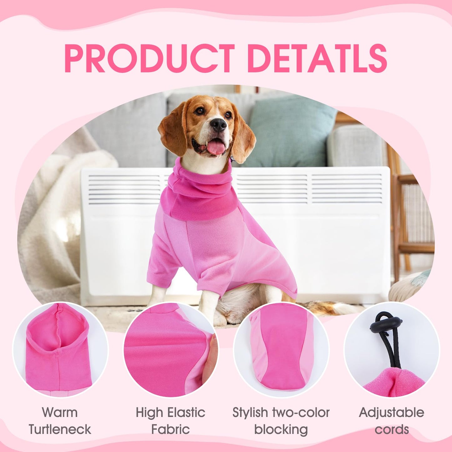 BRKURLEG Dog Hoodie with Ear Wraps Dog Turtleneck Sweatshirt Dog Anxiety Calming Hoodie Soft Pullover Elastic Dog Ear Covers Hood for Noise Warm Fleece Dog Sweater for Cold Weather, Pink M