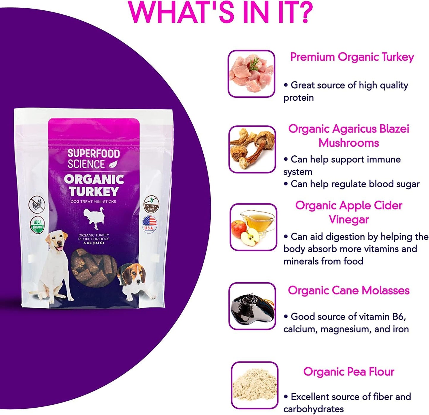Organic Chicken & Turkey Dog Snacks, USA-Made Jerky Sticks, Healthy Training Treats, All Natural, For All Dog Sizes, 2 Pack, 5 OZ Each