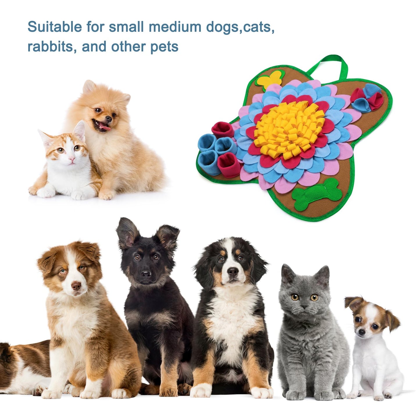 Ankilo Snuffle Mat for Dogs, 20''*20'' Interactive Foraging Puzzle Blanket, Dog Feeding Mat with Non-Slip Bottom, Foldable Pet Snuffle Mat for Sniffing, Slow Feeding and Stress Release