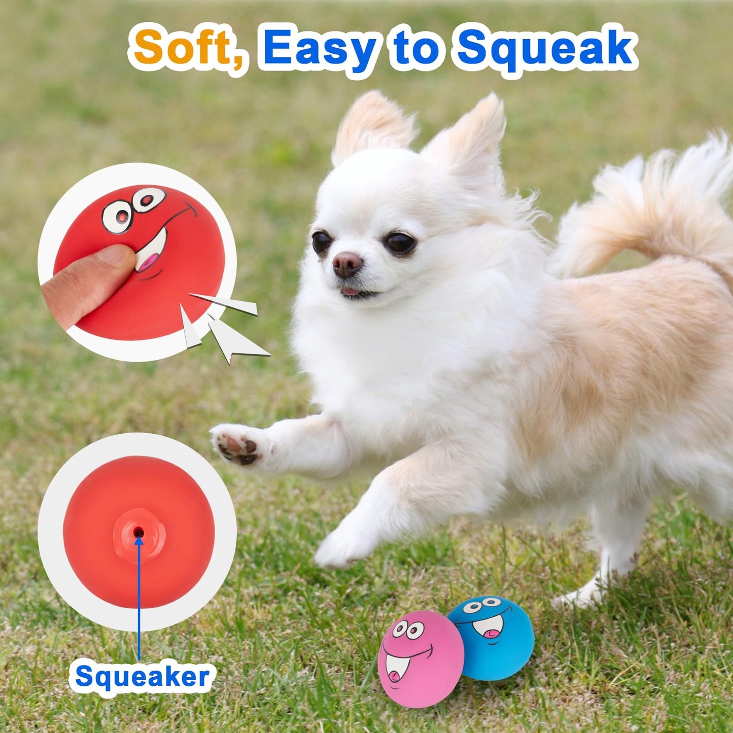 gulucute Latex Squeaky Toys, Smile Face Squeaky Balls for Puppy Chewing, Durable Teething Rubber Soft Interactive Fetch Play Dog Balls (6 PCS)