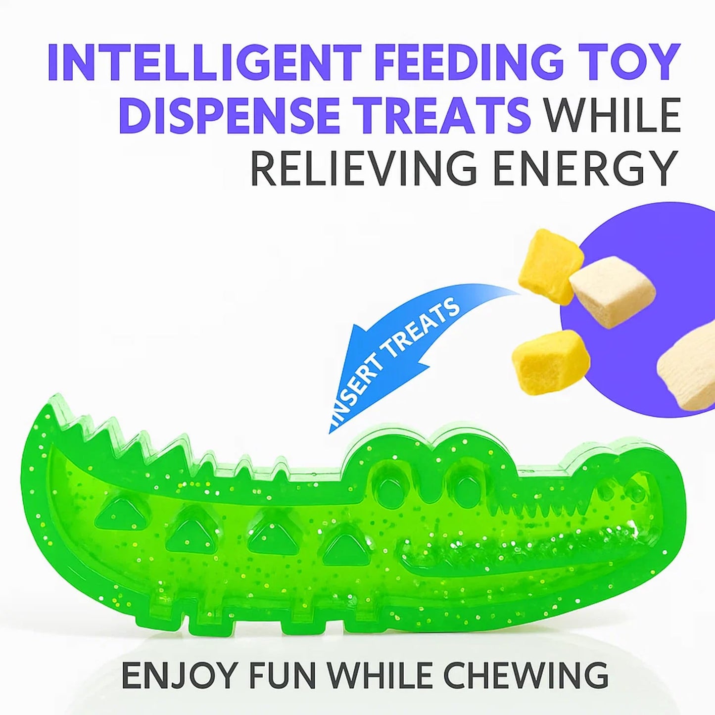 Lettuce Pets, Slow Feed Chew and Fetch Crocodile, Dog Slow Feeder Puzzle Toy, Easy to Clean Construction, Alligator Dogs Chew Toy for Large, Medium & Small Dogs Teeth Cleaning (Green, Large)