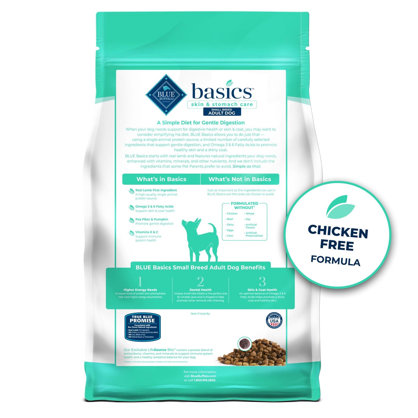 Blue Buffalo Basics Grain-Free Dry Dog Food for Small Breed Adult Dogs, Limited Ingredient Diet, Lamb Recipe, 11-lb. Bag