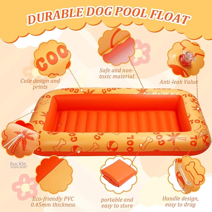 Dog Float for Summer Pool 60" x 33. 5" Inflatable Dog Pool Float with Rope and Handle Durable and Foldable Pet Raft Lake Floating Raft for Small Medium Large Dogs, Hold up to 220 Lbs