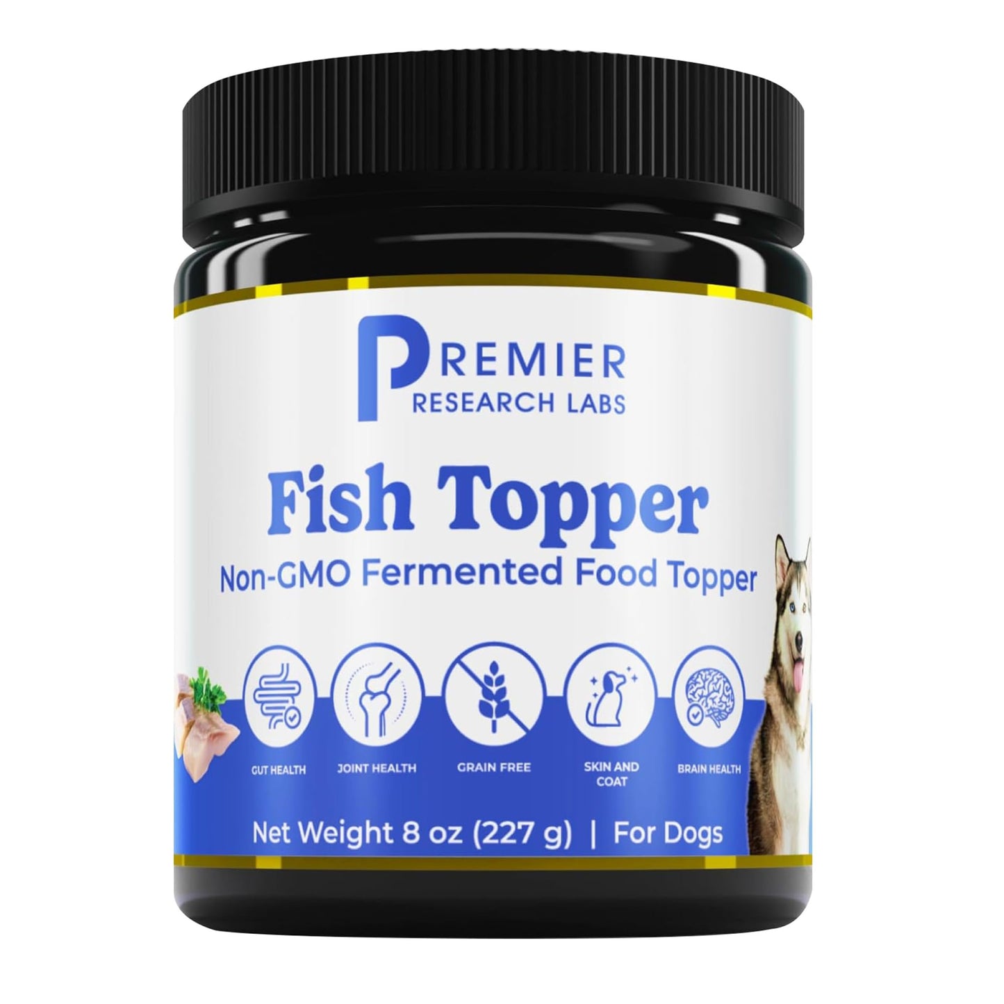 Premier Research Labs Fish Topper - Dried Dog Food Topper for Pets, Meal Mix Ins for Kibble, Supports Gut & Joint Health, Natural Source of Protein, Fermented, Grain Free, Non GMO - 16 oz