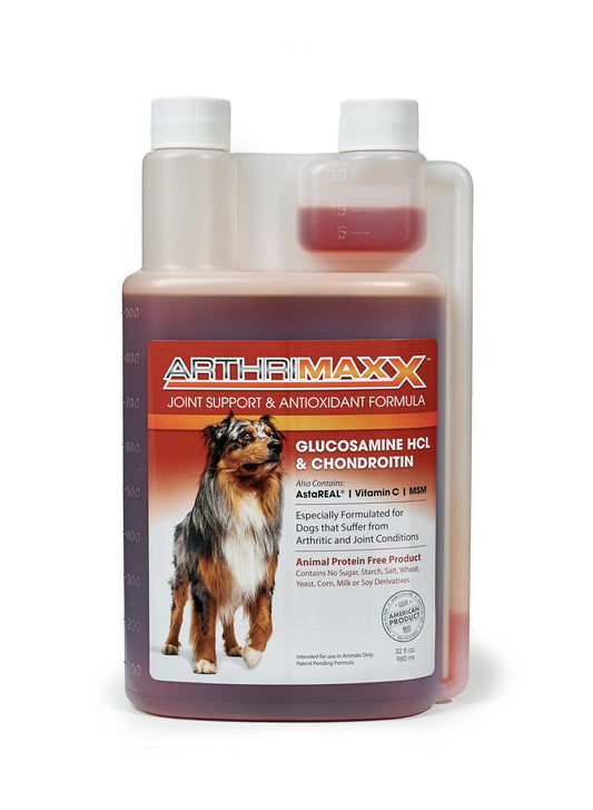 ArthriMAXX Dog Supplement for Joint Inflammation & Arthritis, Naturally Potent Dog Joint Care, Antioxidant Formula with MSM, Chondroitin, Vitamin C, & Glucosamine for Dogs, 32 fl oz