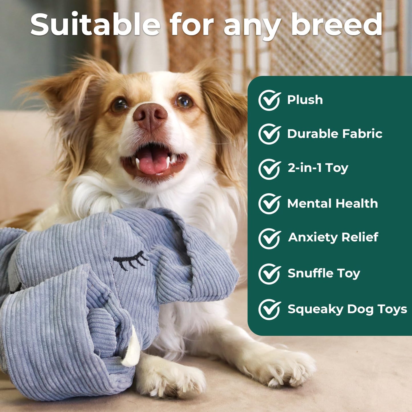 Trunk or Treat Plush Toy for Dogs, Snuffle Interactive Dog Treat Puzzle, Puppy Plush Toy, Machine Washable Dog Enrichment, Made of Recycled Materials, All Breed Sizes, Elephant