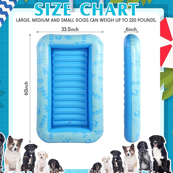 Dog Float for Summer Pool 60" x 33. 5" Inflatable Dog Pool Float with Rope and Handle Durable and Foldable Pet Raft Lake Floating Raft for Small Medium Large Dogs, Hold up to 220 Lbs