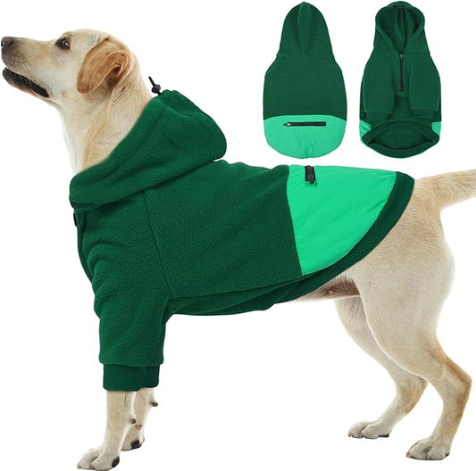 Nanaki Dog Hoodies for Large Dogs Sweatshirt with Pocket-Warm Fleece, Long sleeves adjustable zip collar-Comfort Pet Sweater for Labrador, Large Sweatshirt Winter Coat for Fall Winter Spring Green 2XL