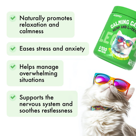 LEGITPET Cat Calming Treats Natural Anxiety Relief for Indoor Cats Stress & Travel Storm Separation Support Helps with Vet Visits, Grooming & Loud Noises Soothing Behavior Aid 100 Yummy Chews