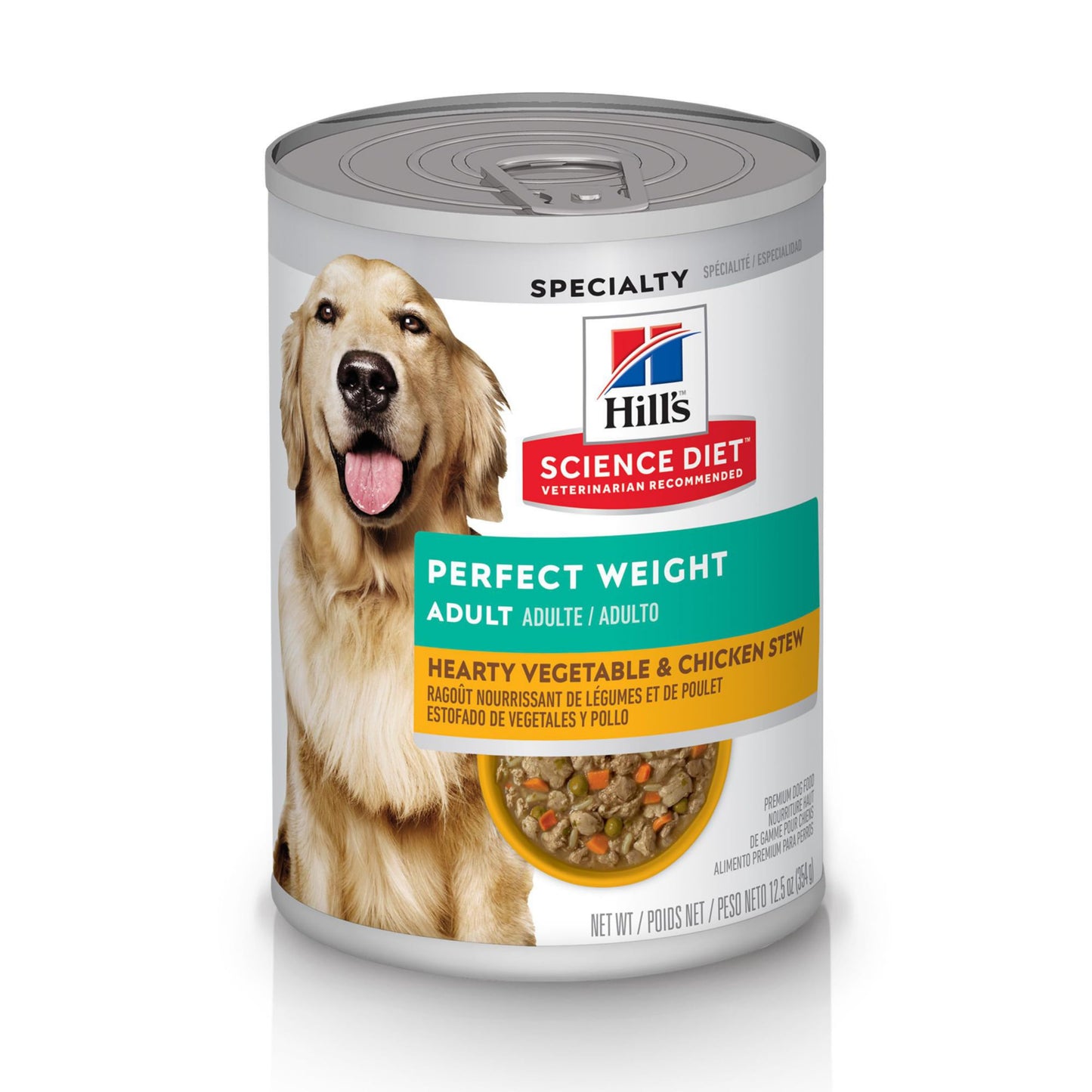 Hill's Science Diet Perfect Weight, Adult 1-6, Weight Management Support, Wet Dog Food, Chicken & Vegetables Stew, 12.5 oz Can, Case of 12