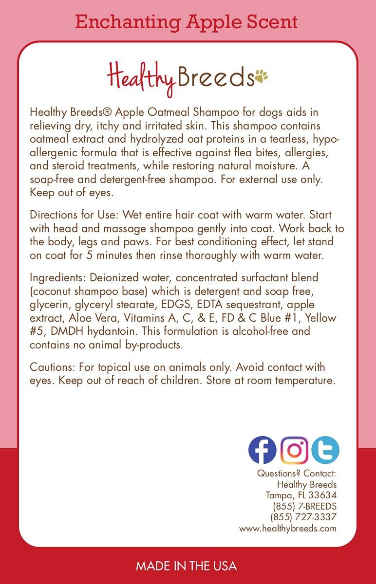 Healthy Breeds French Bulldog Apple Oatmeal Dog Shampoo - All Natural, Tearless & Hypoallergenic Cleanser & Conditioner - Best for Dry, Itchy or Irritated Skin - 8 oz