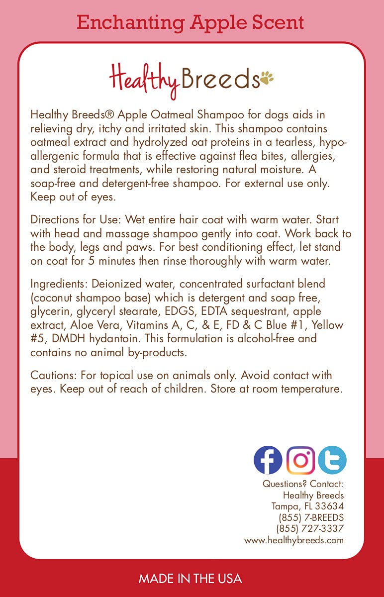 Healthy Breeds French Bulldog Apple Oatmeal Dog Shampoo - All Natural, Tearless & Hypoallergenic Cleanser & Conditioner - Best for Dry, Itchy or Irritated Skin - 8 oz