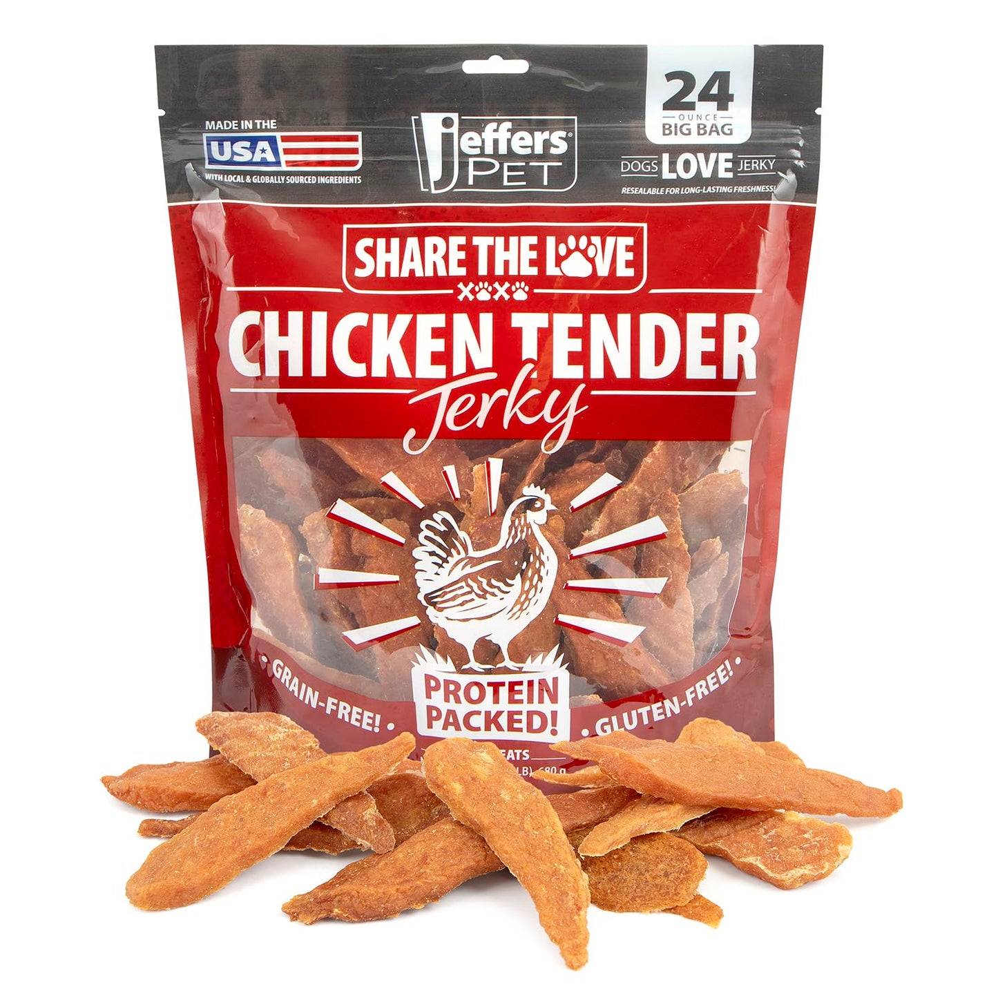 Jeffers Pet Chicken Jerky Dog Treats 24 oz – Chicken Breast Tenders for Small & Large Dogs, Natural High Protein Grain Free Snacks for Training or Chewing, USA Made, Limited Ingredient Soft Strips