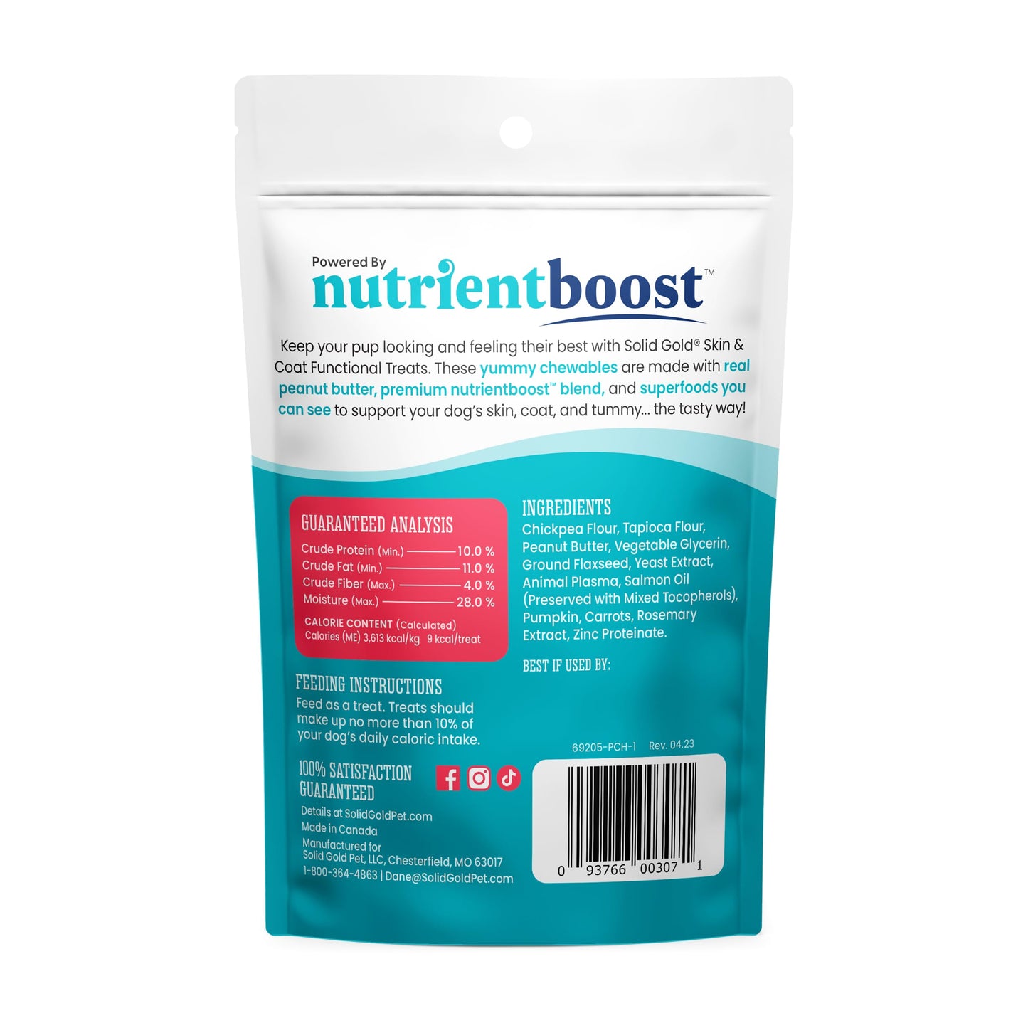 Solid Gold Healthy Dog Treats - Functional Peanut Butter Dog Treats w/Salmon Oil & Superfoods for Skin & Coat + Gut Health - Gluten Free Healthy Training Treat for Dogs of All Ages & Sizes - 5.2oz