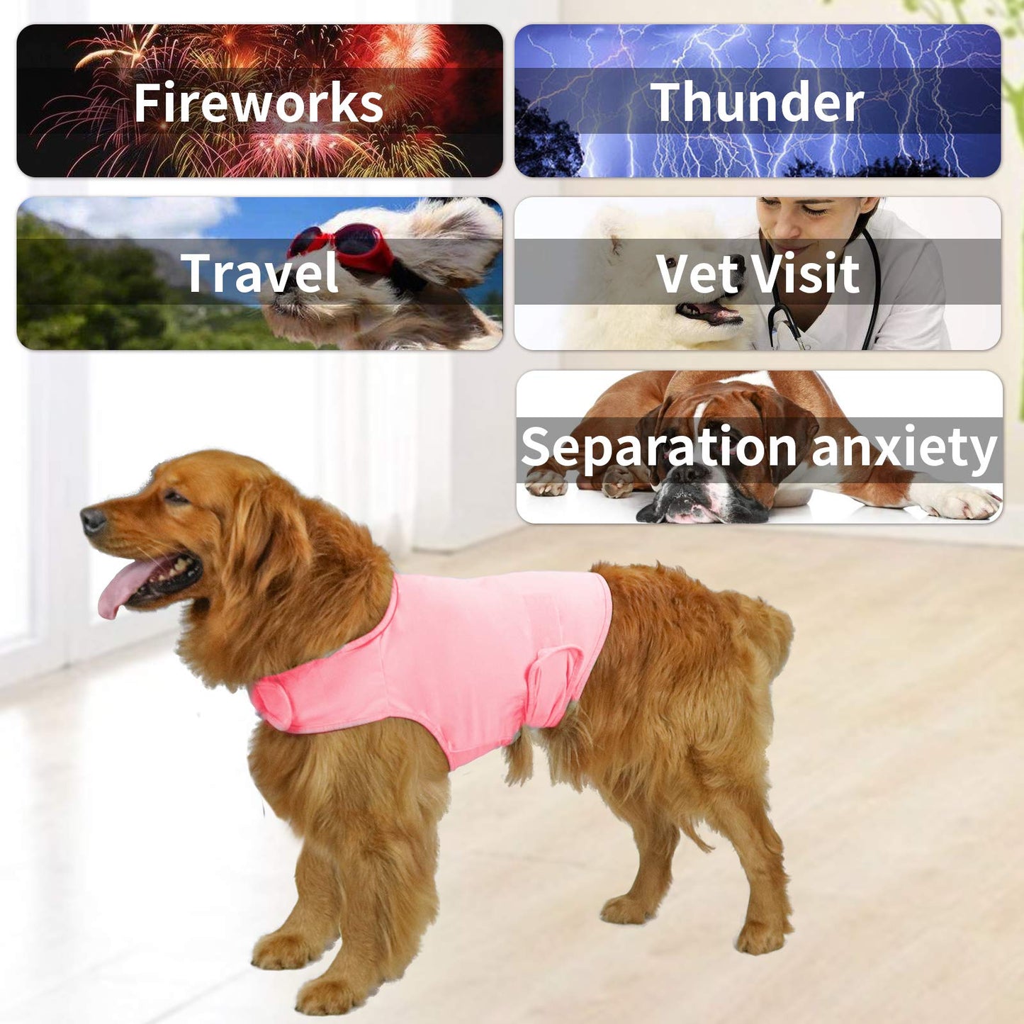 balancepaw Thunder Jacket for Dogs Anxiety Relief, Dog Anxiety Vest Calming Care for Separation, Thunderstorm, Travel, Fireworks, Vet Visits (Pink M)
