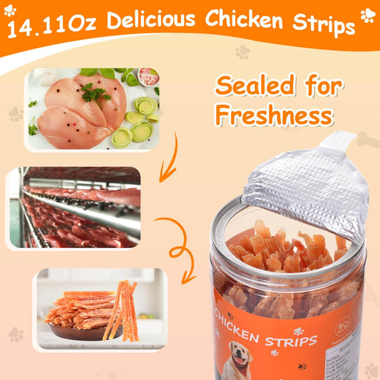 Chicken Jerky Strips for Dogs, 14.11Oz Natural Dried Real Chicken Training Treats for Dogs, Low Fat & Grain Free, Jerky Cuts Training Snacks for Pets(400g)