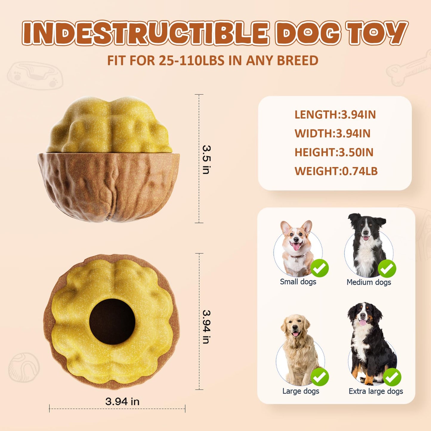 Dog Frozen Treats Toy, Cognitive Dogs Brain Stimulation Puzzle Toys for Aggressive Chewers, Interactive Dispensing Toy Enrichment Keep Them Busy No-Boredom, Tough Nylon&Coffe Wood Fillable Dog Feeder