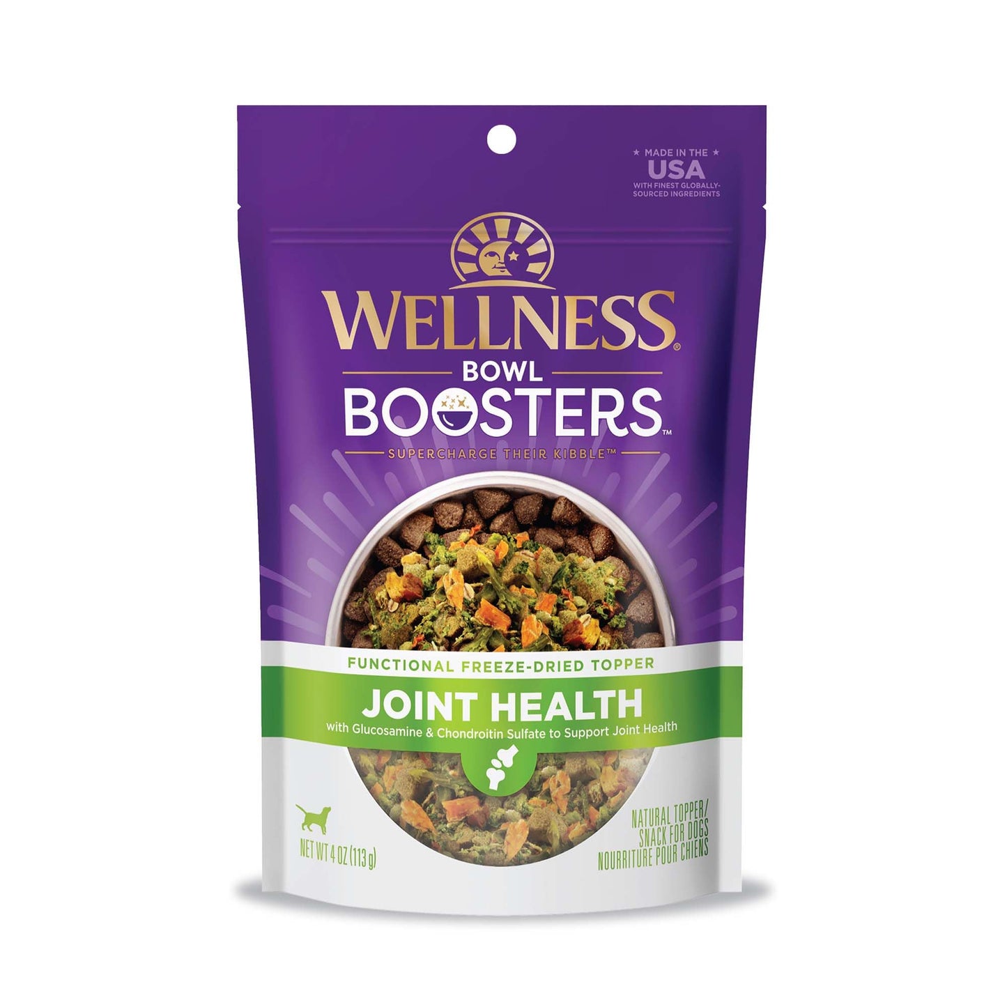 Wellness Bowl Boosters, Dog Food Topper for Small, Medium, & Large Breeds, Grain Free, Natural, Freeze Dried, Joint Health Chicken, 4 Ounce Bag (Pack of 1)