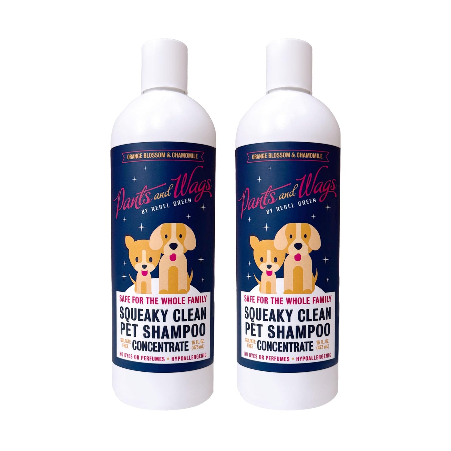 Pants & Wags by Rebel Green Squeaky Clean Pet Shampoo Concentrate - Orange Blossom & Chamomile - Hypoallergenic - No Dyes or Perfumes - 16 oz - 2 Pack