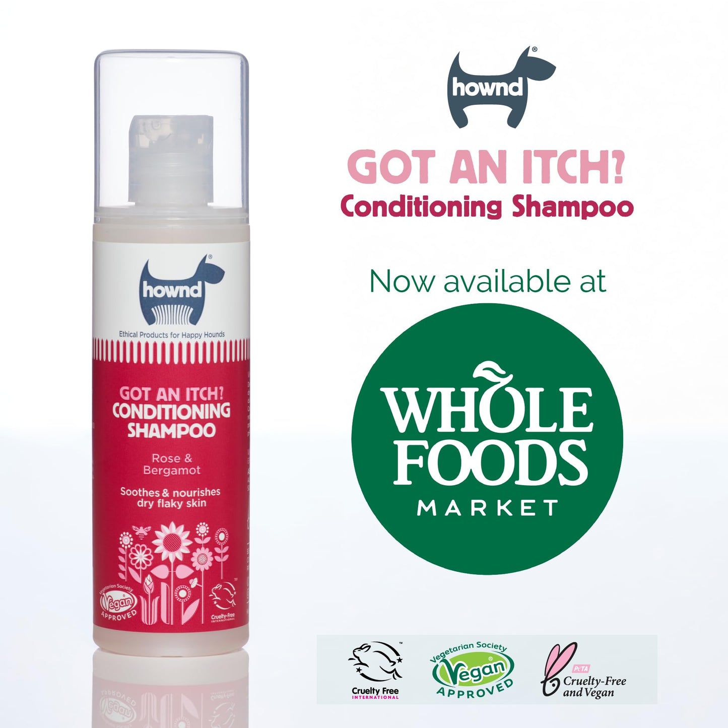Hownd Got an Itch Soothing & Nourishing 2-in-1 Dog Shampoo and Conditioner for Dry, Flaky, Itchy Skin - Natural Hydrating Vegan Formula for Puppies & Dogs with Sensitive Skin, Rose & Bergamot
