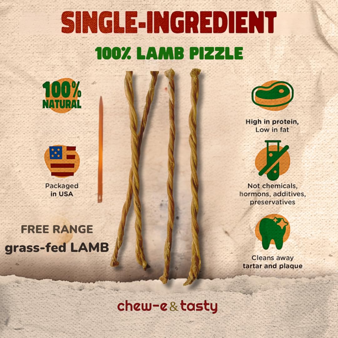 chew-e&tasty Lamb Bully Sticks Twists for Dogs (5 Sticks) | Natural Healthy Chew for Medium and Small Dogs Protein Treats/Dental Health